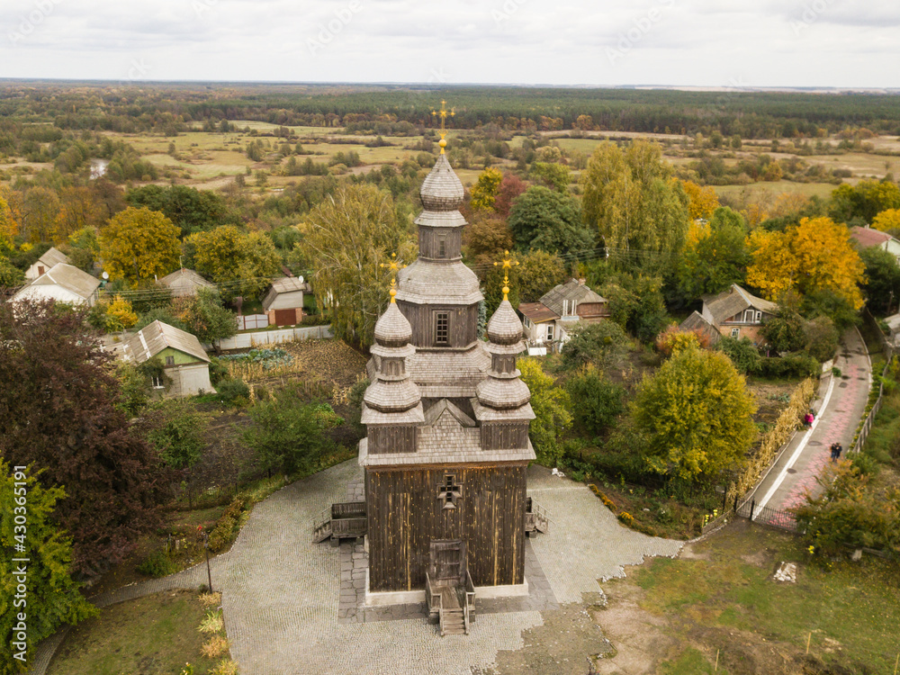 Wooden Cossacks Tserkva (St.George's Church) in Ukrainian village Sedniv near Chernihiv