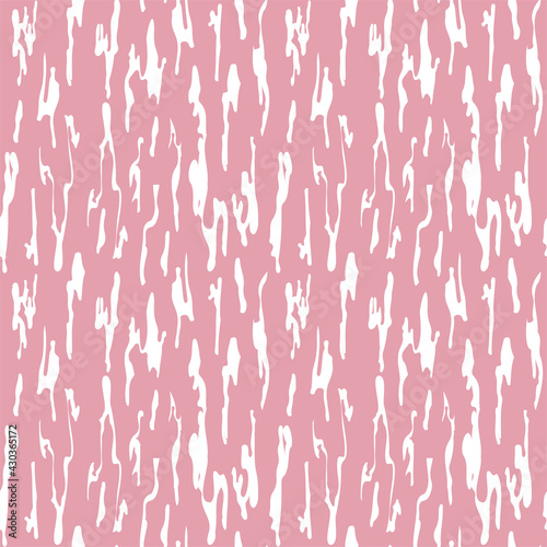 Abstract curved lines seamless pattern white smudge tracery on pink background irregular rhythm and size noise illustration