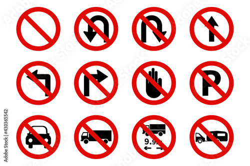 Forbidden Traffic Signs vector icons set, run Highway road prohibited beware cross, Prohibition symbols collection.
