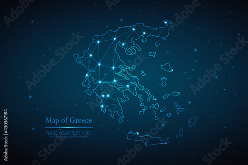 Fototapeta Naklejka Na Ścianę i Meble -  Abstract map of Greece geometric mesh polygonal network line, structure and point scales on dark background. Vector illustration eps 10
