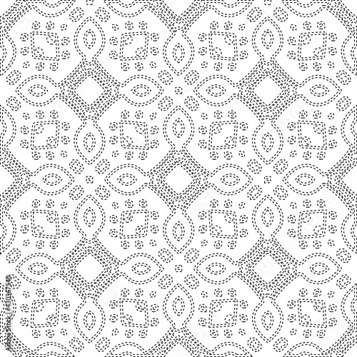  Geometric vector pattern with triangular elements. Seamless abstract ornament for wallpapers and backgrounds. Black and white colors.