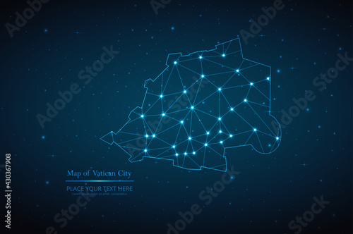 Abstract map of Vatican City geometric mesh polygonal network line, structure and point scales on dark background. Vector illustration eps 10