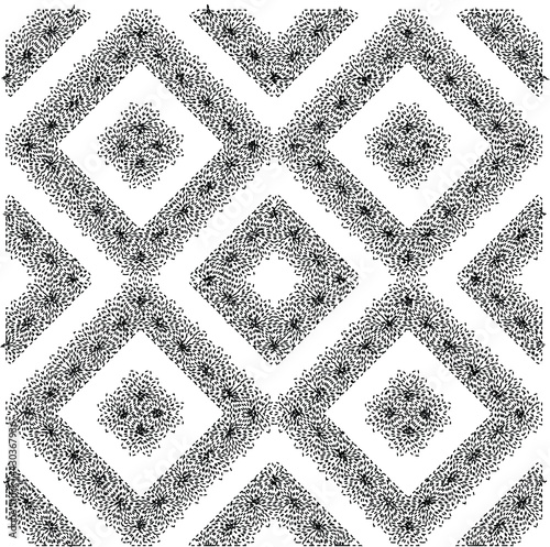  Geometric vector pattern with triangular elements. Seamless abstract ornament for wallpapers and backgrounds. Black and white colors.