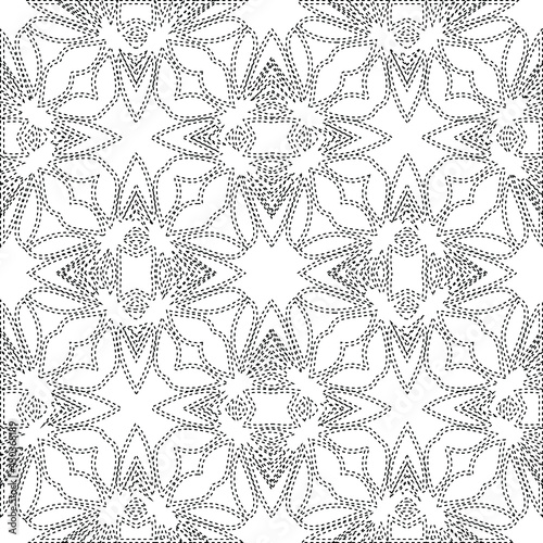  Geometric vector pattern with triangular elements. Seamless abstract ornament for wallpapers and backgrounds. Black and white colors.