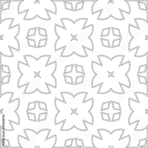  Geometric vector pattern with triangular elements. Seamless abstract ornament for wallpapers and backgrounds. Black and white colors.