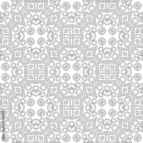  Geometric vector pattern with triangular elements. Seamless abstract ornament for wallpapers and backgrounds. Black and white colors.