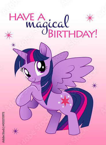 Fototapet Have a magical birthday! My little pony birthday greeting card for a girl