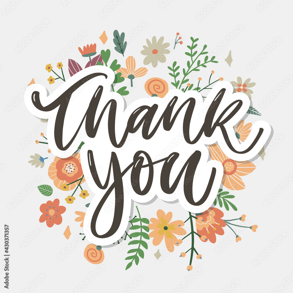 Cute Thank You Script Card Flowers Letter text