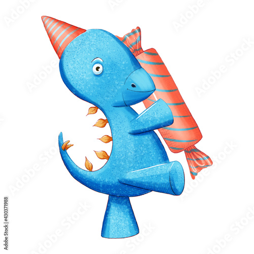Dinosaur baby boy cute print. Sweet dino. Dino illustration for nursery t-shirt, kids apparel, invitation, simple scandinavian child design.