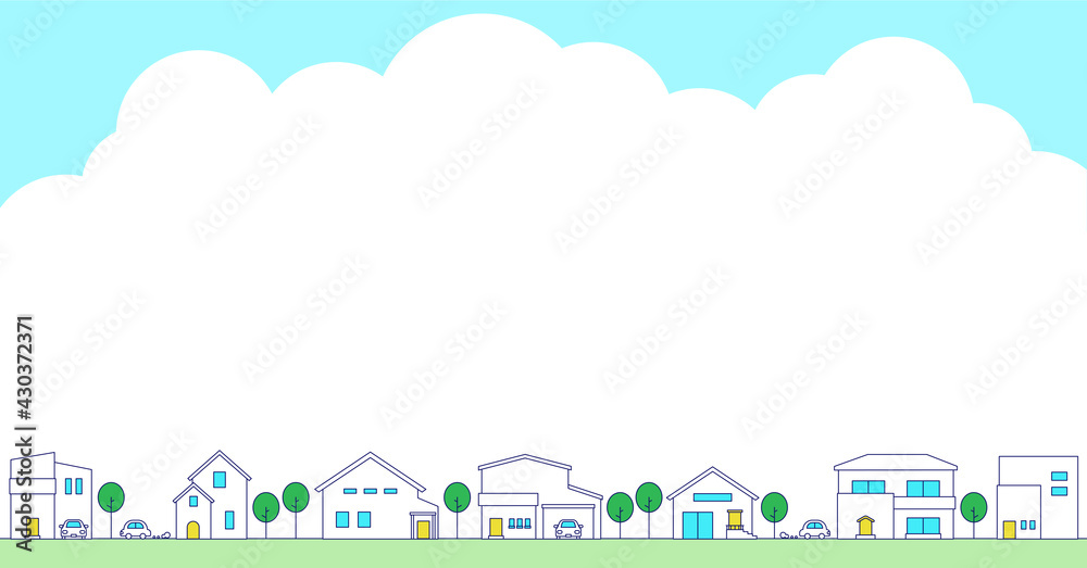 シンプルな街並みの背景素材　雲