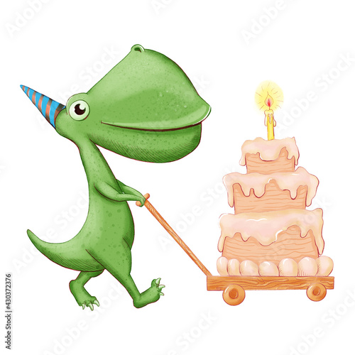 Dinosaur baby boy cute print. Sweet dino. Dino illustration for nursery t-shirt, kids apparel, invitation, simple scandinavian child design.