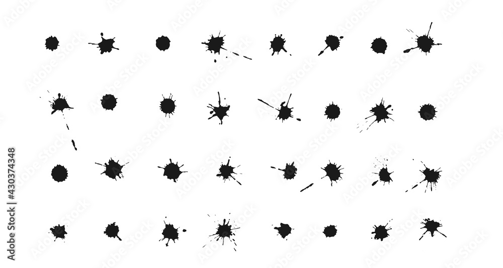 Set Ink blots and splashes. Collection of vector handdrawn blobs, drops and spatters