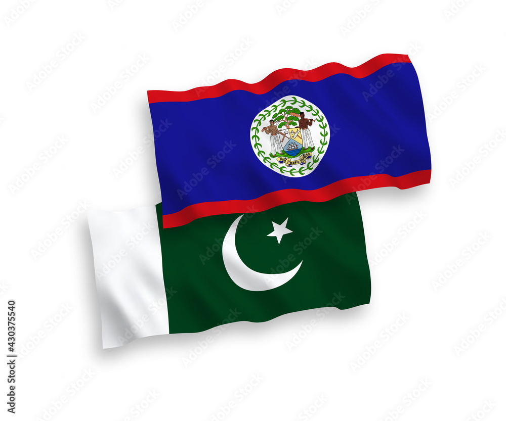 Flags of Belize and Pakistan on a white background Flags of Belize and Pakistan on a white background