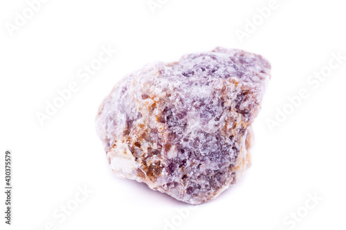 macro mineral lepidolite stone on a white background
