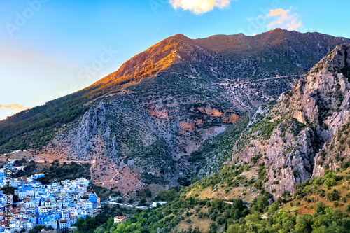 View of the mountains near of Chefchaouen, Morocco. The city, also known as Chaouen is noted for its buildings in shades of blue and that makes Chefchaouen very attractive to visitors. © Renar