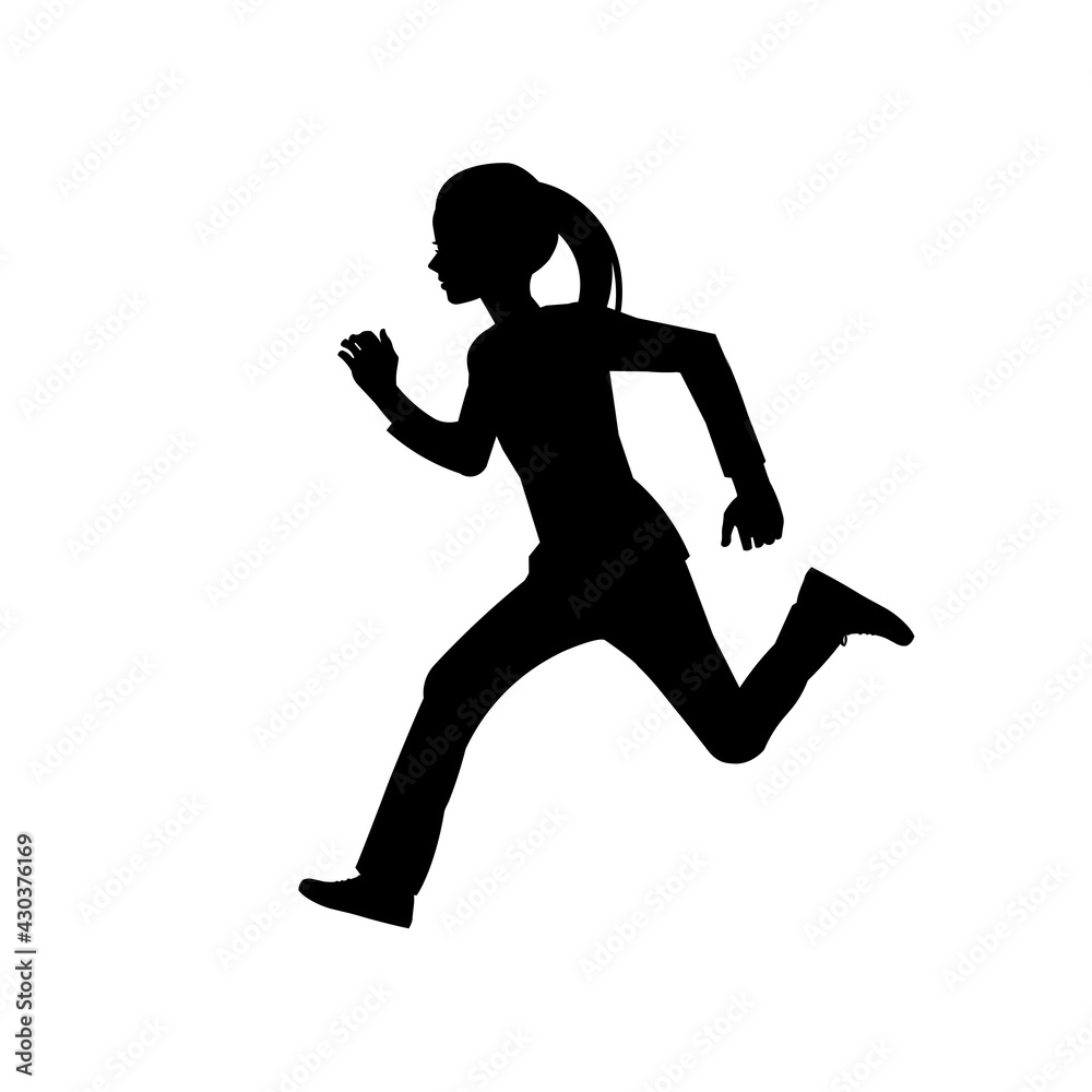 Vector silhouette of a fast running teenage girl in profile