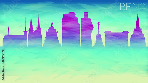 Brno Czech Republic City Skyline Vector Silhouette. Broken Glass Abstract Geometric Dynamic Textured. Banner Background. Colorful Shape Composition.