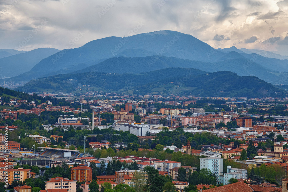 Aerial panoramic view of the Bergamo. Italy.