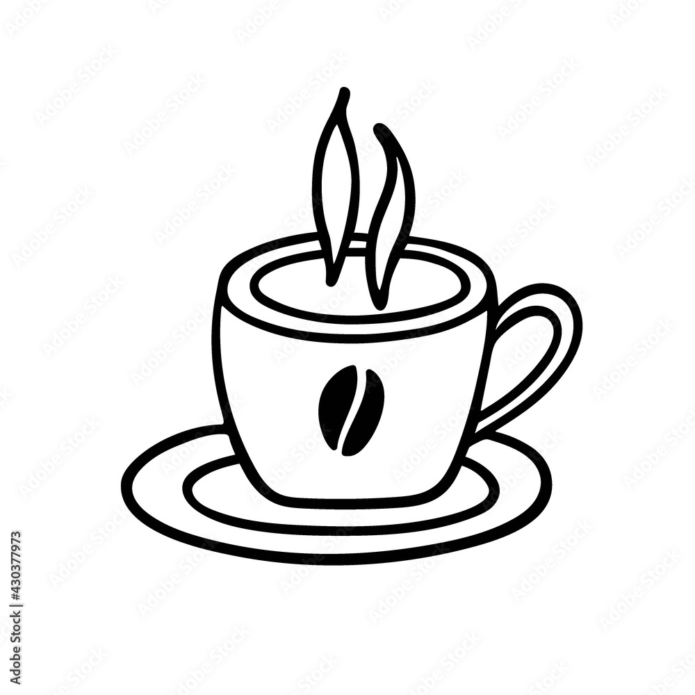 Coffee mug sketch. Vector Logo for coffee company, cafe. Hand drawn simple  mug doodle clipart. Line