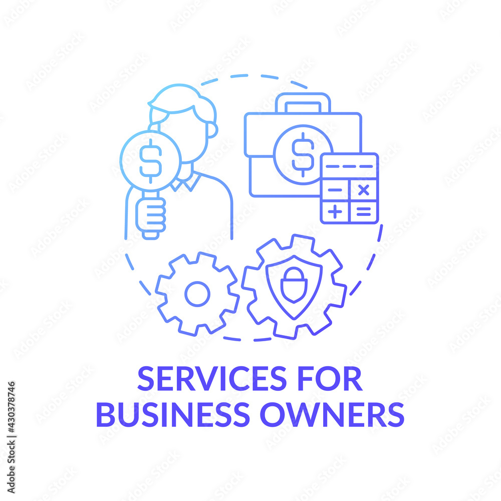 Services for business owners concept icon. Wealth manage idea thin line illustration. Assistance in preserving and generating wealth. Affluent clients needs. Vector isolated outline RGB color drawing