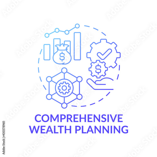 Comprehensive wealth planning concept icon. Wealth management idea thin line illustration. Professional coordination. Financial modeling process. Vector isolated outline RGB color drawing