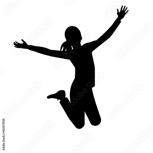 Teen girl jumping waving her arms vector isolated silhouette