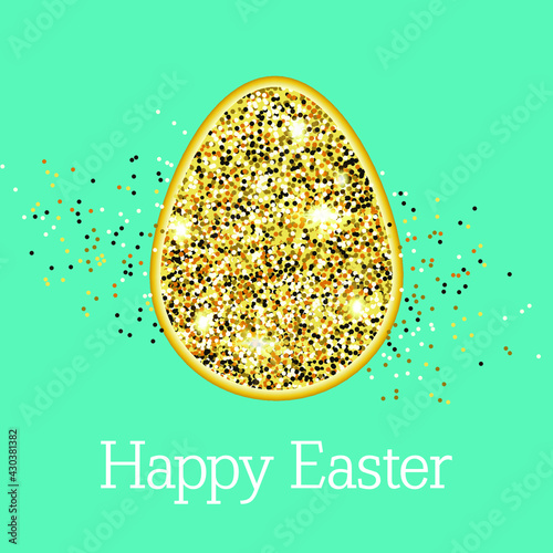 Happy Easter card. Greeting card template design. Glitter Easter egg.