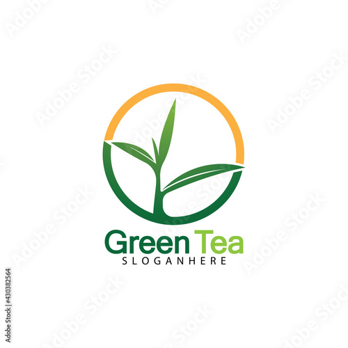 Green tea leaf logo vector icon illustration design isolated on white background-vector image