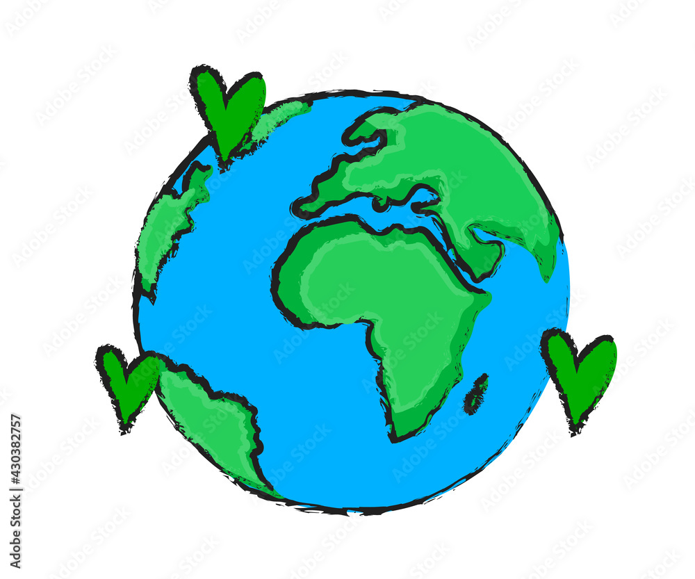 Planet earth and heart on a white background. Environmental protection. Cartoon. Vector illustration. Planet earth and heart on a white background. Environmental protection. Cartoon. Vector illustration.