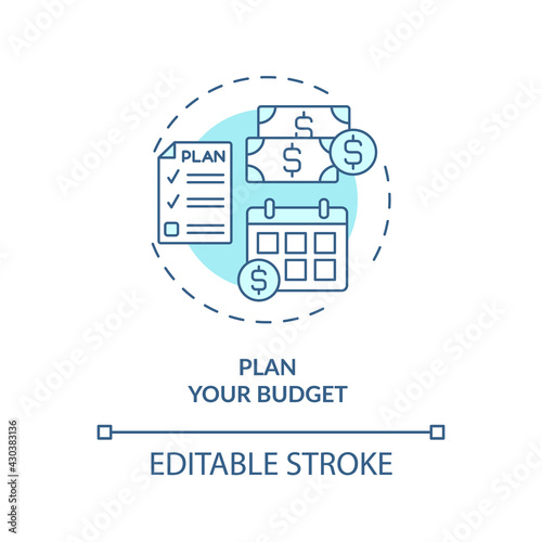 Plan your budget concept icon. Financial organization idea thin line illustration. Budget control. Distribution of money expenses. Vector isolated outline RGB color drawing. Editable stroke