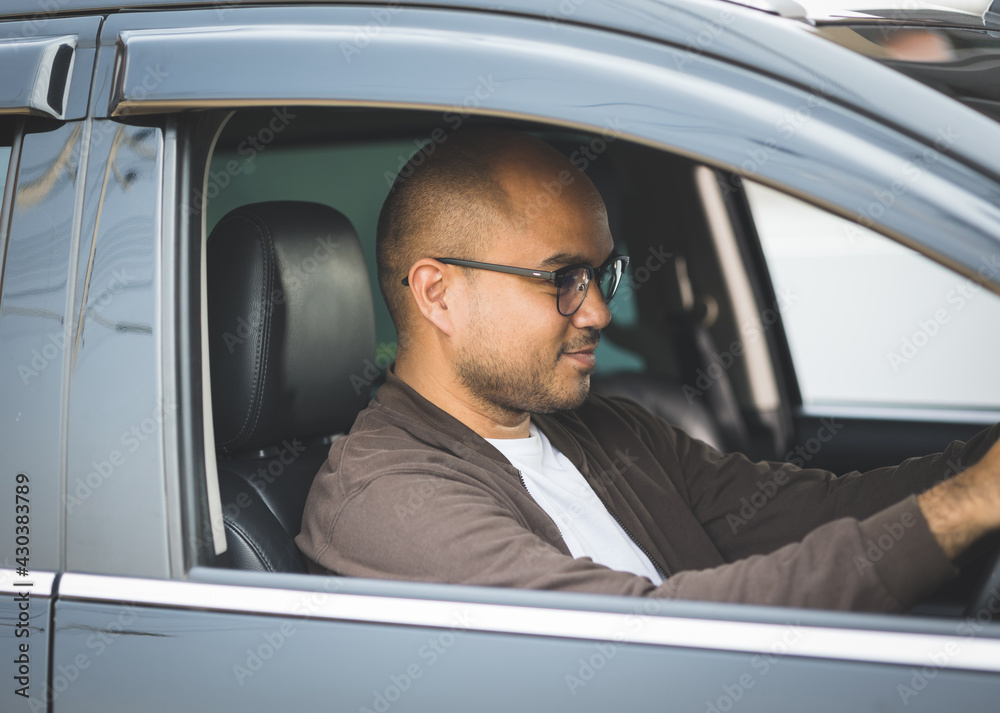 Young asian men around 30 getting new car. He very happy and excited. Young asian men around 30 getting new car. He very happy and excited.