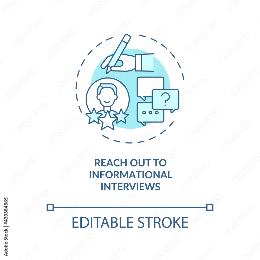 Reach out to informational interviews concept icon. Change career tip thin line illustration. Find new contacts in interested career. Vector isolated outline RGB color drawing. Editable stroke Reach out to informational interviews concept icon. Change career tip thin line illustration. Find new contacts in interested career. Vector isolated outline RGB color drawing. Editable stroke