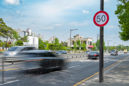 Traffic signs speed limit on the road