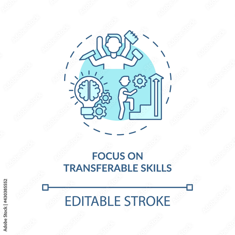 Focus on transferable skills concept icon. Multifunctional skills idea thin line illustration. Career transition pros. Portable skills. Vector isolated outline RGB color drawing. Editable stroke