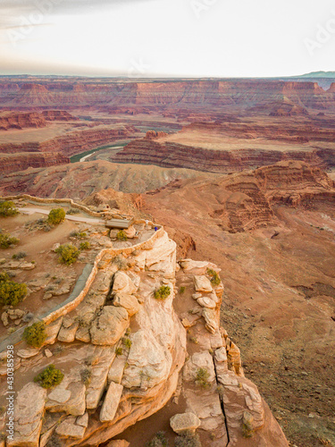 Aerial view of Deadhorse Point, a beautiful lookout view over the vast canyon in Moab, Utah, United States of America. photo