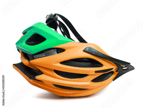 Multicolor bicycle helmet upside down isolated on white