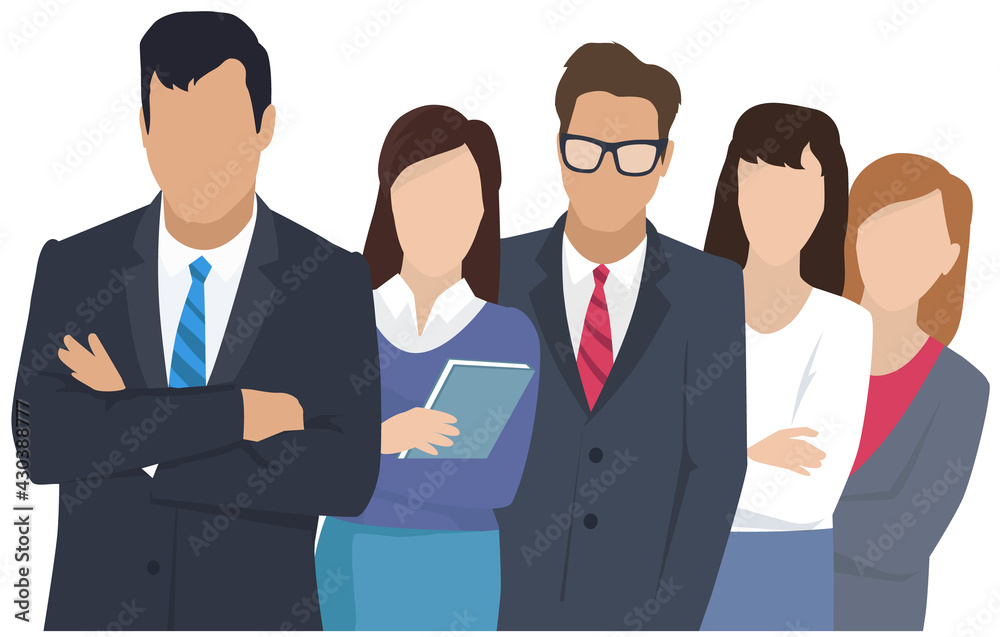 Business team ready to work. Teamwork. Coworkers characters communication. Team building and business partnership. Businessmen people cooperation collaboration. Office workers clerks standing together Business team ready to work. Teamwork. Coworkers characters communication. Team building and business partnership. Businessmen people cooperation collaboration. Office workers clerks standing together