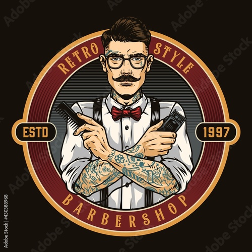Barbershop round vintage colorful label