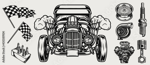 Retro custom car vintage monochrome concept