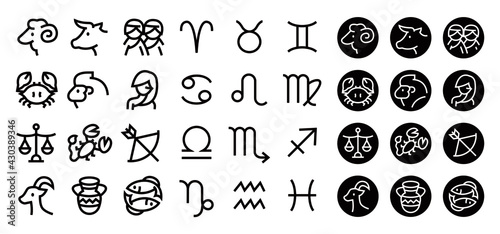 Zodiac Icon Set (Bold outline version , Symbol , Illustration)