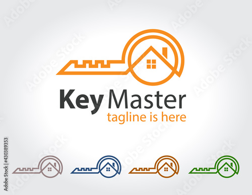 Abstract creative key duplication logo concept. Professional skilled key cutter sign.