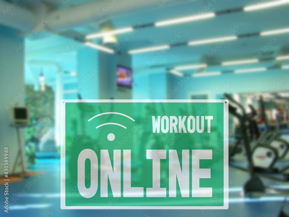 sign online workout, due to the closure of the hall during the lockdown. empty Modern gym interior with equipment