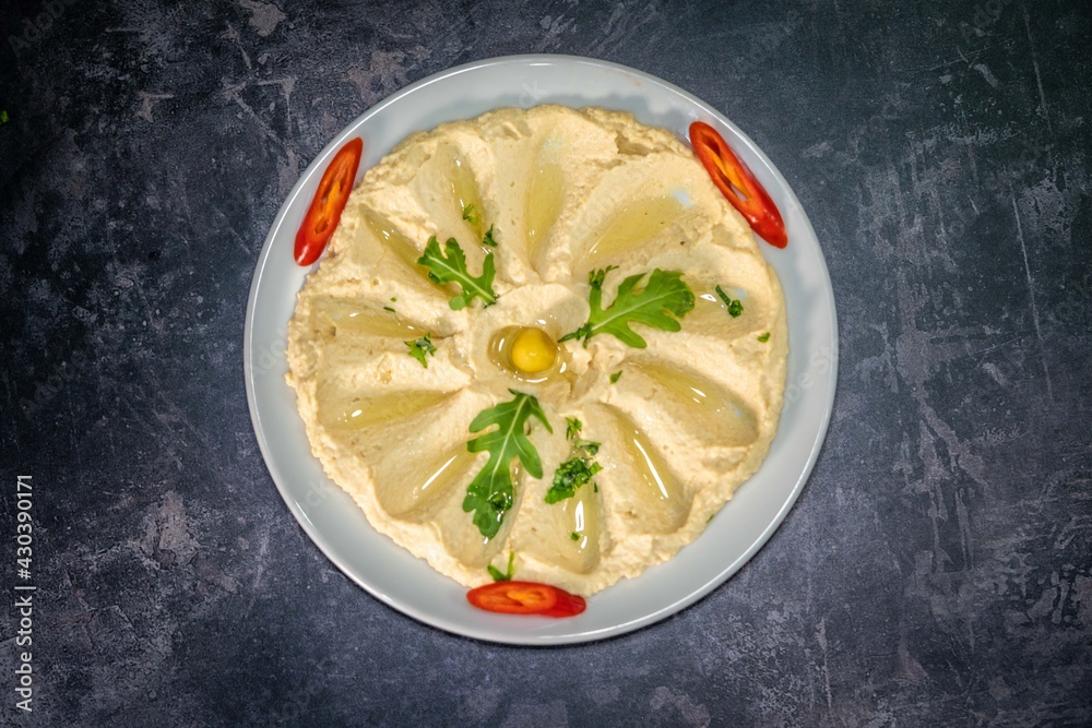 Hummus Arabic / Turkish Starter Dip Restaurant Isolated Hummus Arabic / Turkish Starter Dip Restaurant Isolated