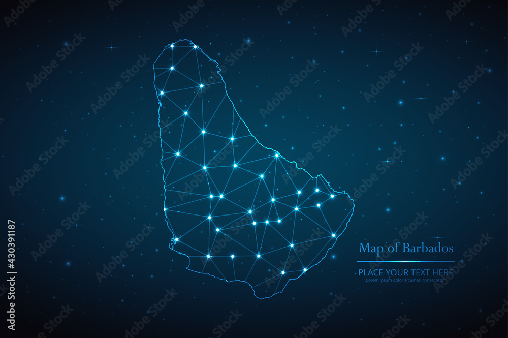 Abstract map of Barbados geometric mesh polygonal network line, structure and point scales on dark background. Vector illustration eps 10 Abstract map of Barbados geometric mesh polygonal network line, structure and point scales on dark background. Vector illustration eps 10
