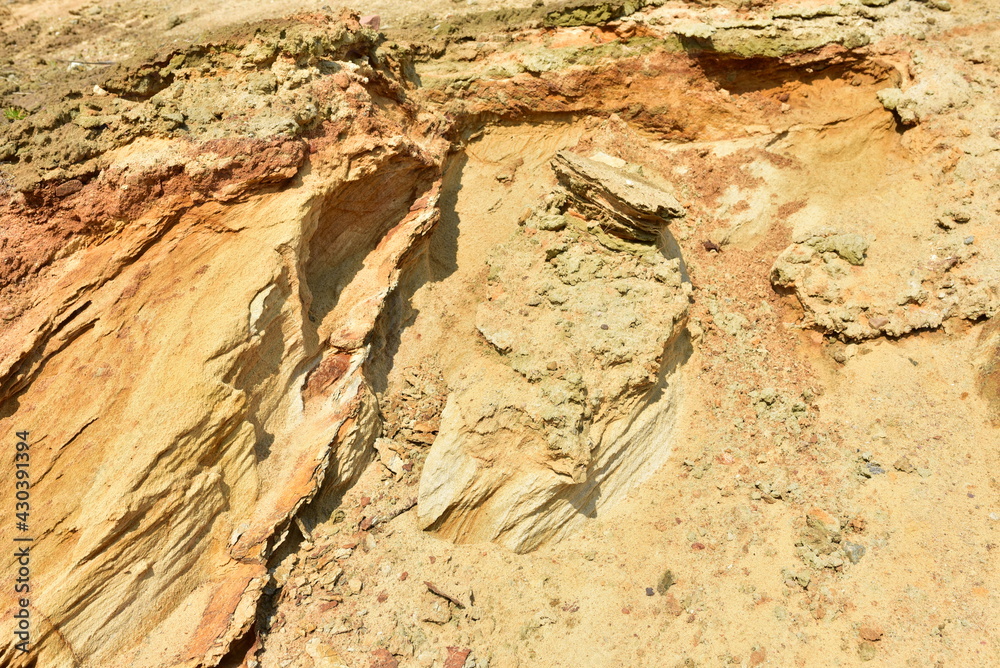 Land structure in open pit mining. Ground background in quarry. Rock ...