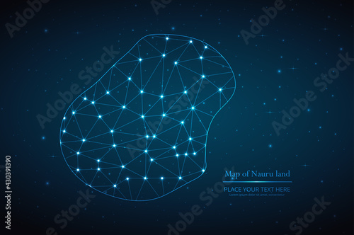 Abstract map of Nauru land geometric mesh polygonal network line, structure and point scales on dark background. Vector illustration eps 10