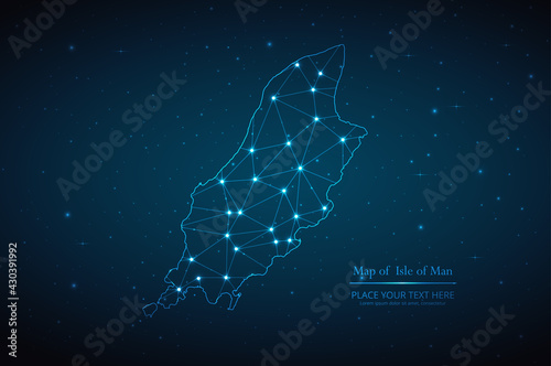 Abstract map of Isle of Man geometric mesh polygonal network line, structure and point scales on dark background. Vector illustration eps 10