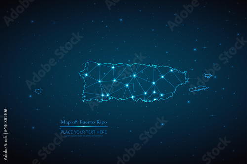 Abstract map of Puerto Rico geometric mesh polygonal network line, structure and point scales on dark background. Vector illustration eps 10