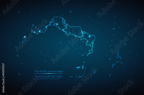 Abstract map of Turks and Caicos Island geometric mesh polygonal network line, structure and point scales on dark background. Vector illustration eps 10