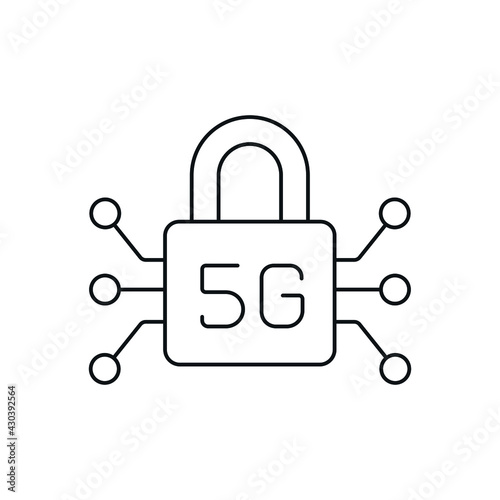 5g connection electric lock linear icon. High speed internet. Thin line customizable illustration. Contour symbol. Vector isolated outline drawing. Editable stroke